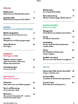 Inhaltsverzeichnis der Bluthochdruck-Broschüre