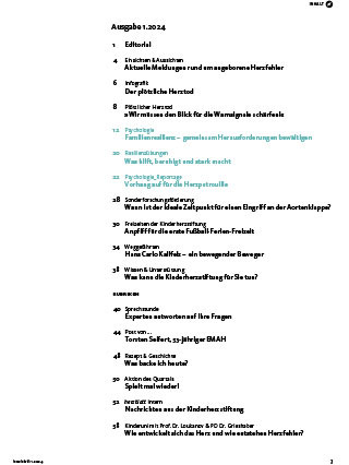 Inhaltsverzeichnis der herzblatt-Ausgabe 1/24