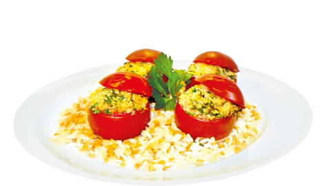 Foto von Brattomaten „Provence“ mit rotem Linsenreis 