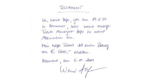 Beispiel für ein eigenhändiges Testament