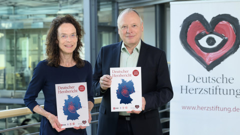 Prof. Dr. Herberg und Dr. Langheim halten den Herzbericht – Update 2025 in der Hand
